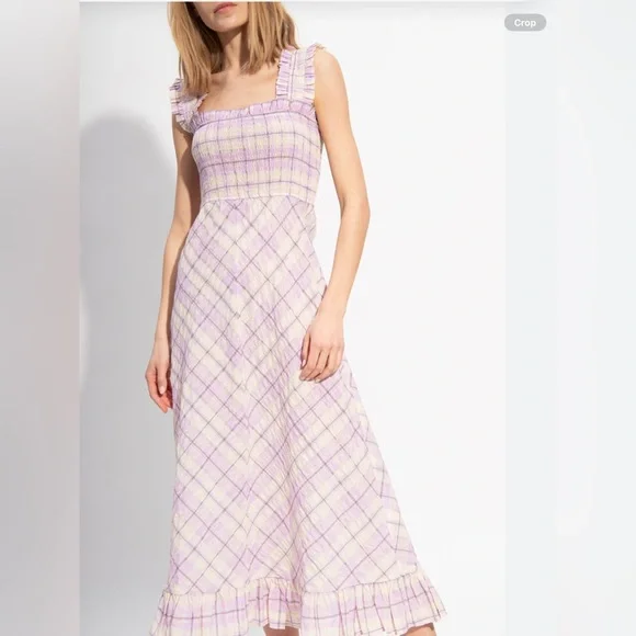 NWT Boston Proper Smocked Plaid Seersucker Dress In Lilac‎ And White. so … - Picture 5 of 15